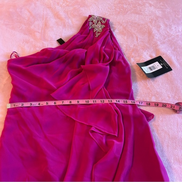 JS Boutique vintage fuchsia chiffon draped one shoulder dress beaded size 10 - Picture 11 of 13